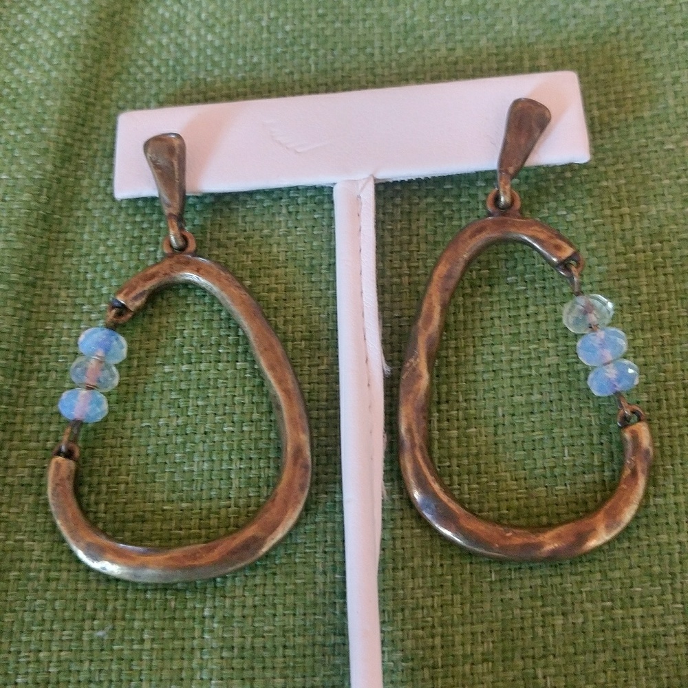 Chico's gold earrings with sparkly bead. 2.5" long